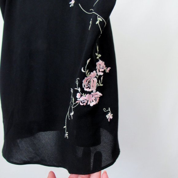 Vintage 90s OSCAR DE LA RENTA Black Floral Tank Top Pink Label Lingerie Top-L - Picture 5 of 9